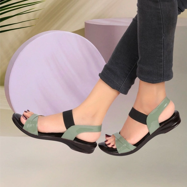 Stepee Trendy & Stylish Backstrap Open Toe Ankle Strap Flats Wedge Sandals for Women - 39, Green