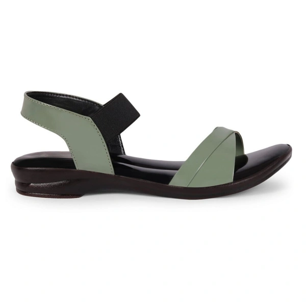 Stepee Trendy & Stylish Backstrap Open Toe Ankle Strap Flats Wedge Sandals for Women - 39, Green