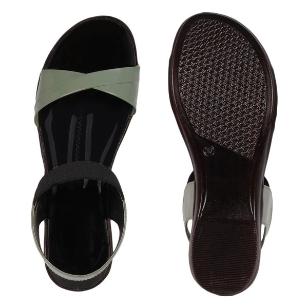 Stepee Trendy & Stylish Backstrap Open Toe Ankle Strap Flats Wedge Sandals for Women - 39, Green