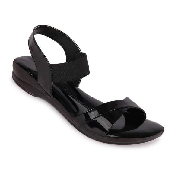 Stepee Trendy & Stylish Backstrap Open Toe Ankle Strap Flats Wedge Sandals for Women - 39, Black