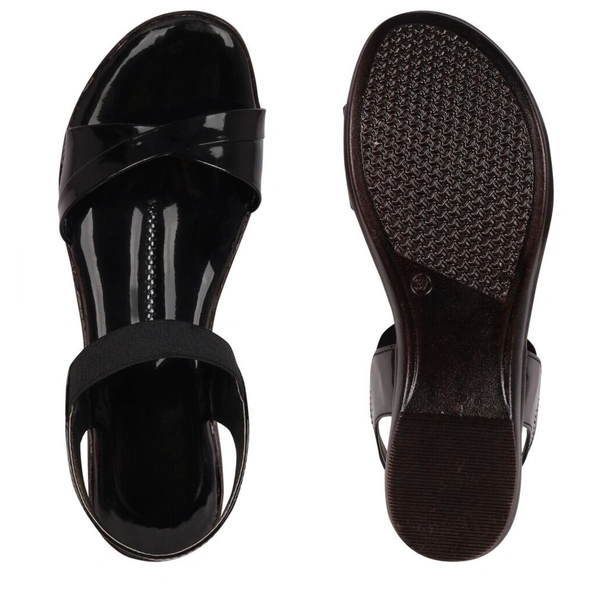 Stepee Trendy & Stylish Backstrap Open Toe Ankle Strap Flats Wedge Sandals for Women - 39, Black