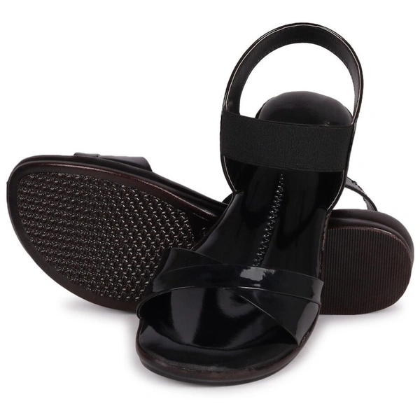 Stepee Trendy & Stylish Backstrap Open Toe Ankle Strap Flats Wedge Sandals for Women - 39, Black