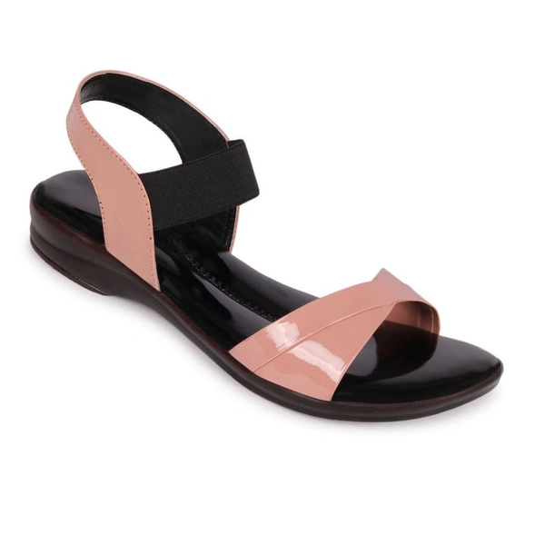 Stepee Trendy & Stylish Backstrap Open Toe Ankle Strap Flats Wedge Sandals for Women - 41, Peach
