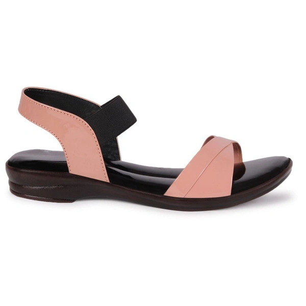 Stepee Trendy & Stylish Backstrap Open Toe Ankle Strap Flats Wedge Sandals for Women - 41, Peach
