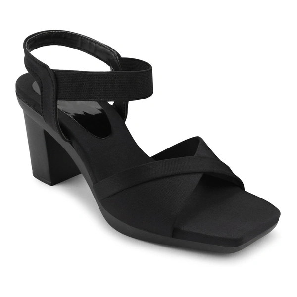 Stepee Casual & Stylish Backstrap Open Toe Ankle Strap Party Wear Block Heel Sandal for Women - 40, Black