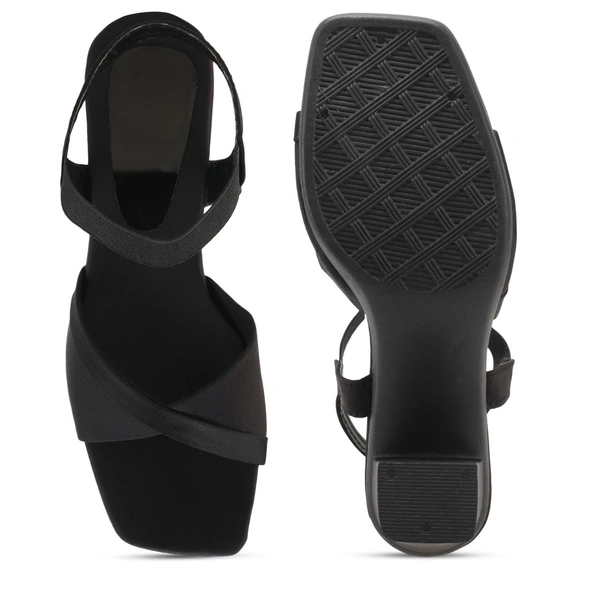 Stepee Casual & Stylish Backstrap Open Toe Ankle Strap Party Wear Block Heel Sandal for Women - 40, Black