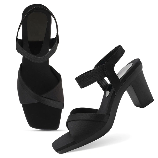 Stepee Casual & Stylish Backstrap Open Toe Ankle Strap Party Wear Block Heel Sandal for Women - 40, Black