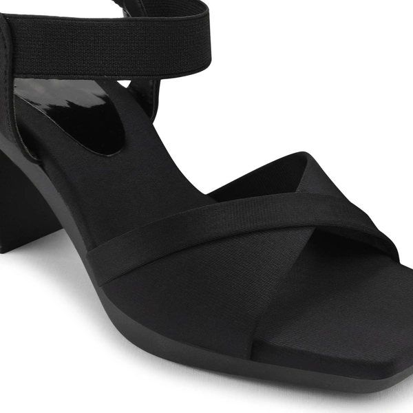 Stepee Casual & Stylish Backstrap Open Toe Ankle Strap Party Wear Block Heel Sandal for Women - 40, Black