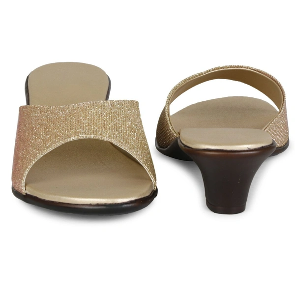 Stepee Trendy Open Back Slip On Open Toe Party Wear Casual Women's Block Heels Sandal - 41, Gold