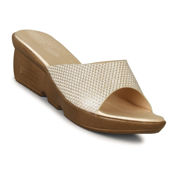 Stepee Trendy Open Back Slip on Open Toe Casual Women's Wedges Sandal - 41, Gold