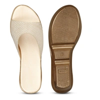 Stepee Trendy Open Back Slip on Open Toe Casual Women's Wedges Sandal - 41, Gold