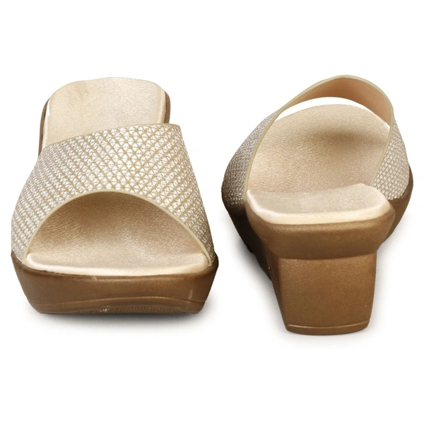 Stepee Trendy Open Back Slip on Open Toe Casual Women's Wedges Sandal - 41, Gold