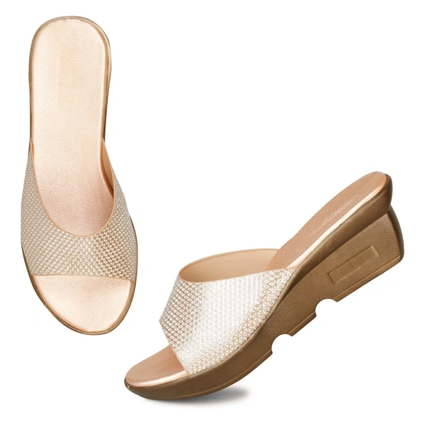 Stepee Trendy Open Back Slip on Open Toe Casual Women's Wedges Sandal - 38, Rose Gold