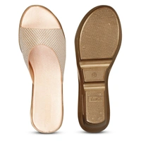 Stepee Trendy Open Back Slip on Open Toe Casual Women's Wedges Sandal - 38, Rose Gold