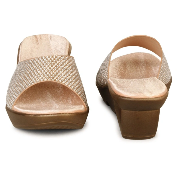 Stepee Trendy Open Back Slip on Open Toe Casual Women's Wedges Sandal - 38, Rose Gold