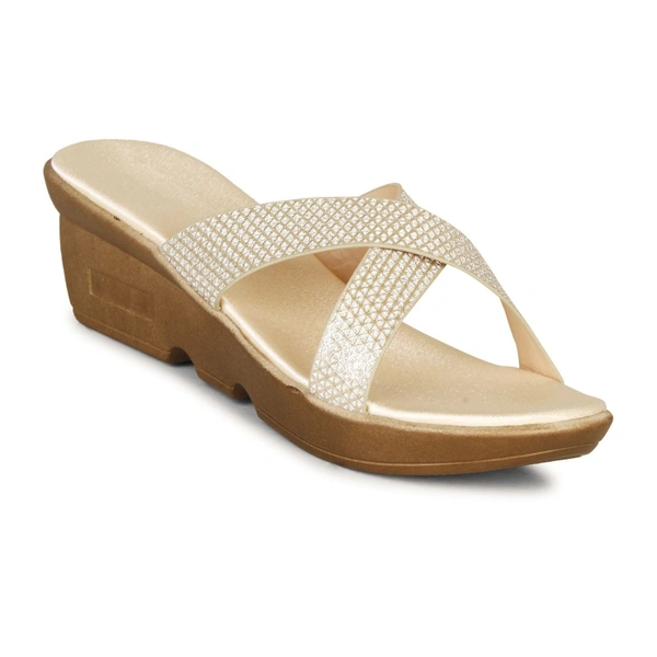 Stepee Trendy Open Back Slip on Open Toe Cross Strap Casual Women's Wedges Sandal - 41, Gold