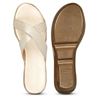 Stepee Trendy Open Back Slip on Open Toe Cross Strap Casual Women's Wedges Sandal - 41, Gold