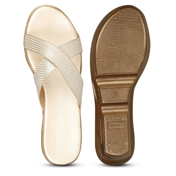 Stepee Trendy Open Back Slip on Open Toe Cross Strap Casual Women's Wedges Sandal - 41, Gold