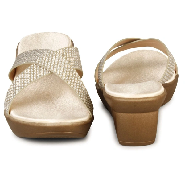 Stepee Trendy Open Back Slip on Open Toe Cross Strap Casual Women's Wedges Sandal - 41, Gold
