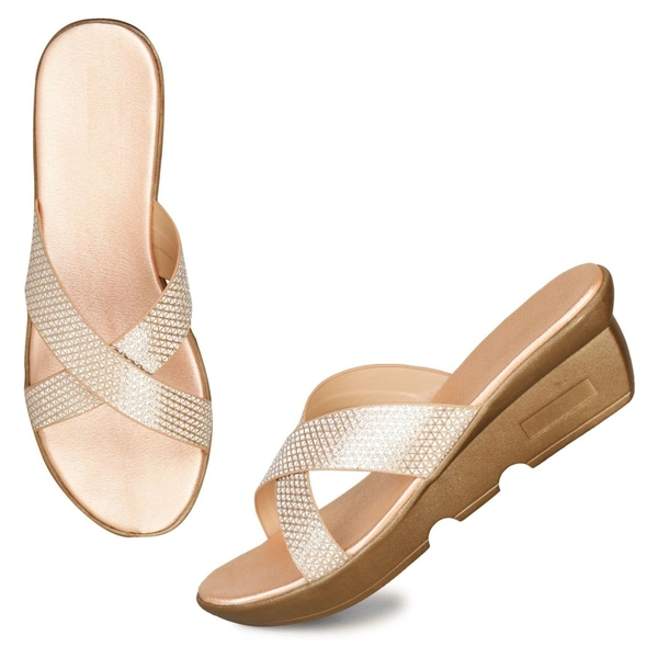 Stepee Trendy Open Back Slip on Open Toe Cross Strap Casual Women's Wedges Sandal - 37, Rose Gold