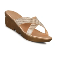 Stepee Trendy Open Back Slip on Open Toe Cross Strap Casual Women's Wedges Sandal - 37, Rose Gold