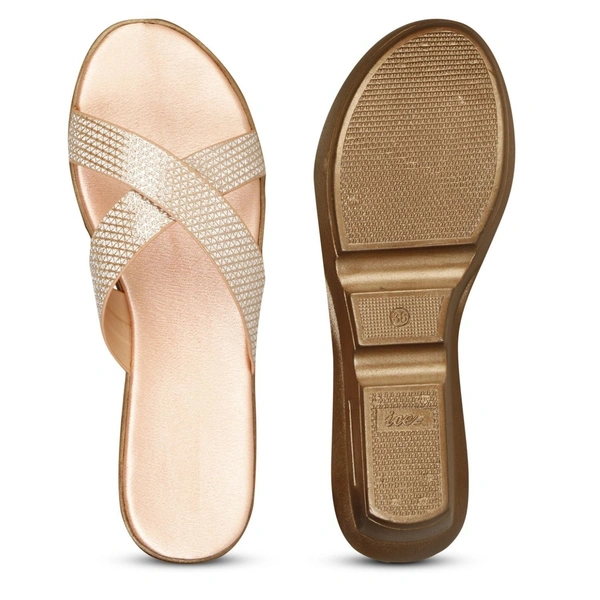 Stepee Trendy Open Back Slip on Open Toe Cross Strap Casual Women's Wedges Sandal - 37, Rose Gold