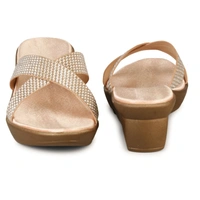 Stepee Trendy Open Back Slip on Open Toe Cross Strap Casual Women's Wedges Sandal - 37, Rose Gold