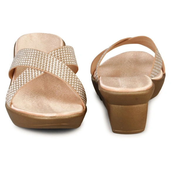 Stepee Trendy Open Back Slip on Open Toe Cross Strap Casual Women's Wedges Sandal - 37, Rose Gold
