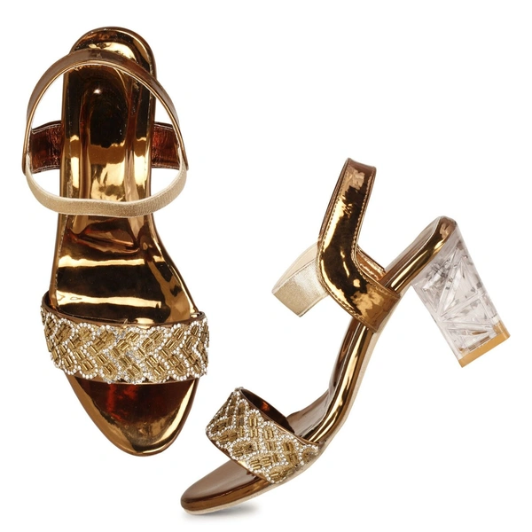 Stepee Trendy Open Toe Slingback Ankle Strap Casual & Party Wear Women's Block Heel Sandal - 38, Copper