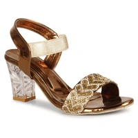 Stepee Trendy Open Toe Slingback Ankle Strap Casual & Party Wear Women's Block Heel Sandal - 38, Copper