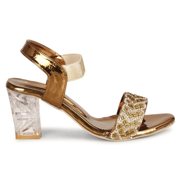 Stepee Trendy Open Toe Slingback Ankle Strap Casual & Party Wear Women's Block Heel Sandal - 38, Copper
