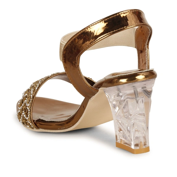 Stepee Trendy Open Toe Slingback Ankle Strap Casual & Party Wear Women's Block Heel Sandal - 38, Copper