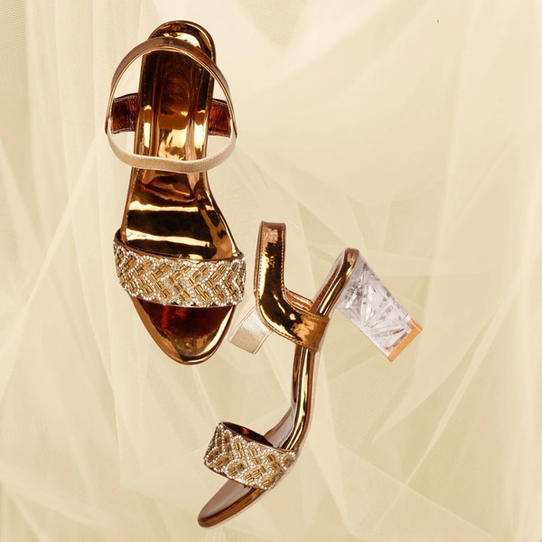 Stepee Trendy Open Toe Slingback Ankle Strap Casual & Party Wear Women's Block Heel Sandal - 38, Copper