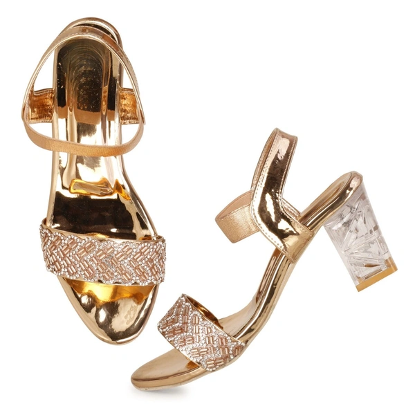 Stepee Trendy Open Toe Slingback Ankle Strap Casual & Party Wear Women's Block Heel Sandal - 39, Gold