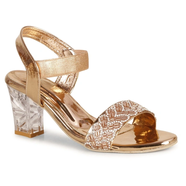 Stepee Trendy Open Toe Slingback Ankle Strap Casual & Party Wear Women's Block Heel Sandal - 39, Gold