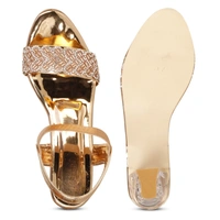 Stepee Trendy Open Toe Slingback Ankle Strap Casual & Party Wear Women's Block Heel Sandal - 39, Gold