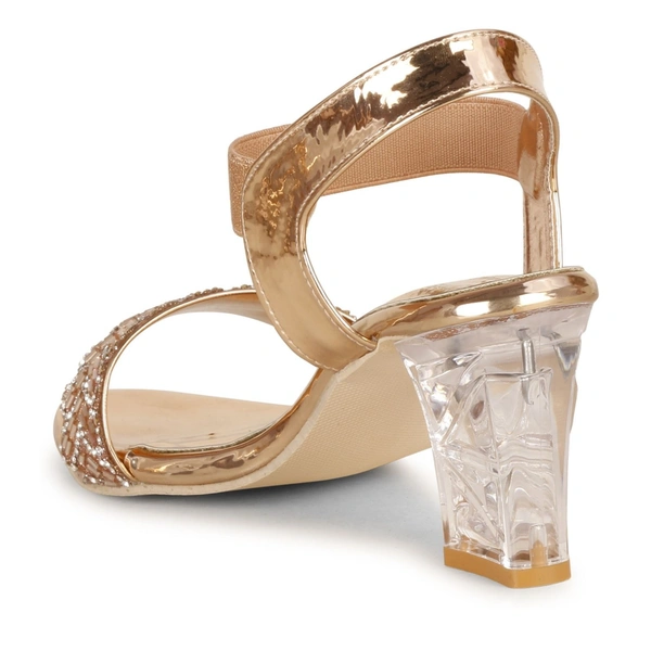 Stepee Trendy Open Toe Slingback Ankle Strap Casual & Party Wear Women's Block Heel Sandal - 39, Gold