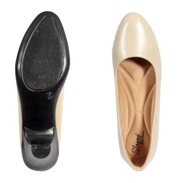 Stepee Classy Slip-on Cone Heel Black Formal Bally Sandal for Women - 41, Cream