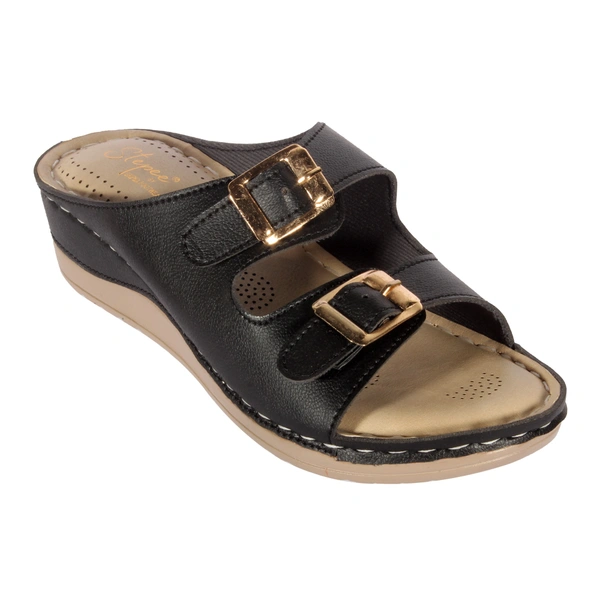 Stepee Black Fancy Orthopedic Doctor Slip on Double strap Platform Slipper Sandal for Women - 37, Black