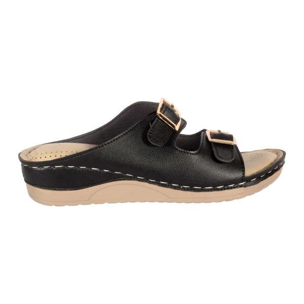 Stepee Black Fancy Orthopedic Doctor Slip on Double strap Platform Slipper Sandal for Women - 37, Black