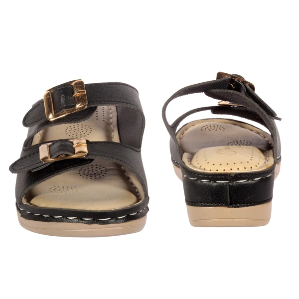 Stepee Black Fancy Orthopedic Doctor Slip on Double strap Platform Slipper Sandal for Women - 37, Black