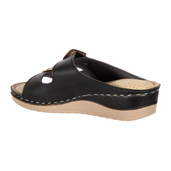 Stepee Black Fancy Orthopedic Doctor Slip on Double strap Platform Slipper Sandal for Women - 37, Black