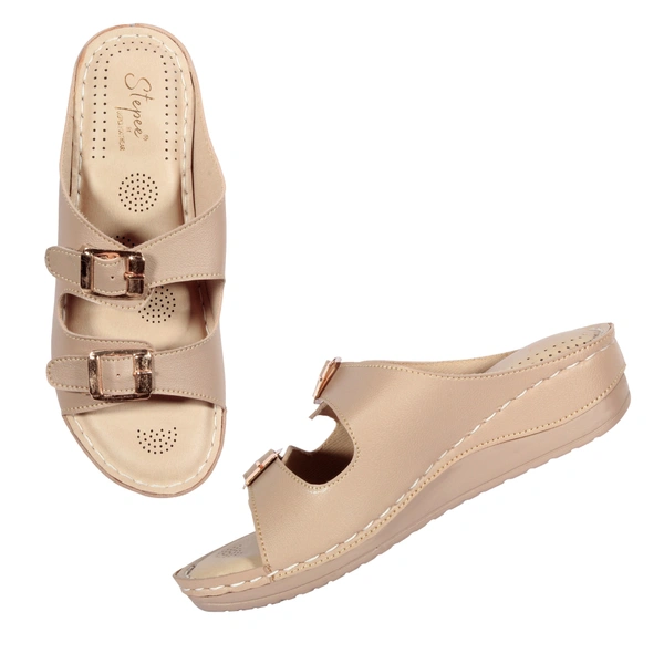 Stepee Black Fancy Orthopedic Doctor Slip on Double strap Platform Slipper Sandal for Women - 36, Cream