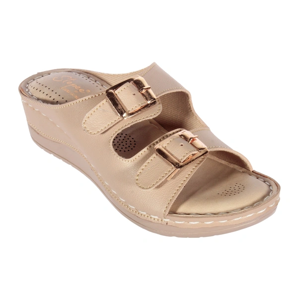 Stepee Black Fancy Orthopedic Doctor Slip on Double strap Platform Slipper Sandal for Women - 36, Cream