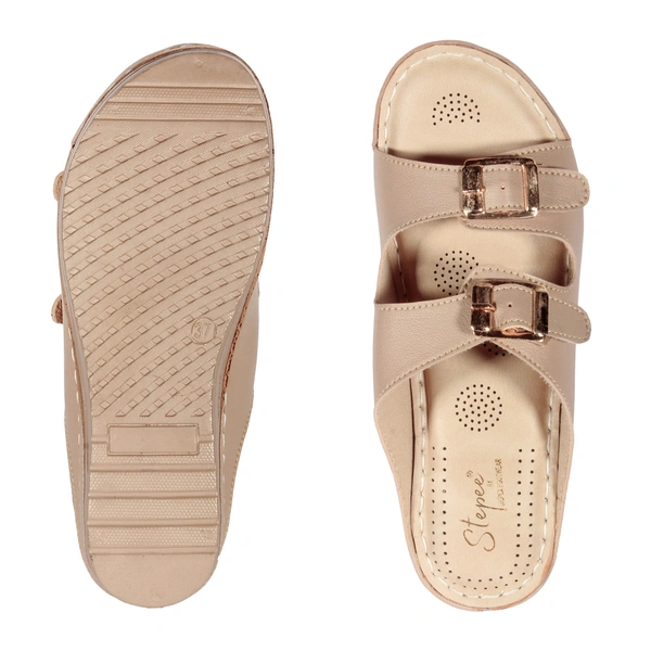 Stepee Black Fancy Orthopedic Doctor Slip on Double strap Platform Slipper Sandal for Women - 36, Cream