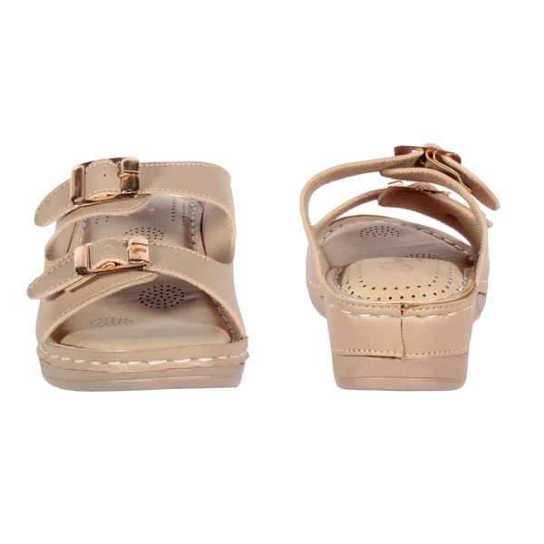 Stepee Black Fancy Orthopedic Doctor Slip on Double strap Platform Slipper Sandal for Women - 36, Cream