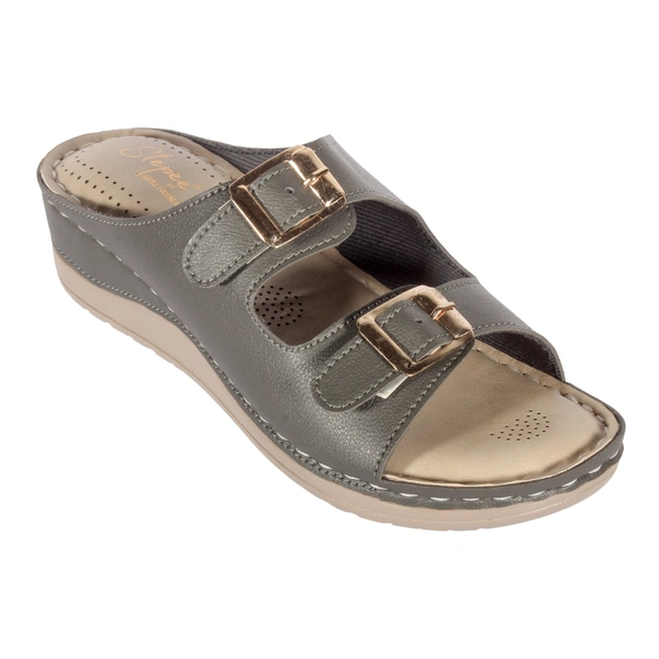 Stepee Black Fancy Orthopedic Doctor Slip on Double strap Platform Slipper Sandal for Women - 40, Olive