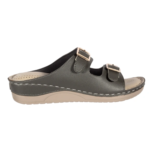 Stepee Black Fancy Orthopedic Doctor Slip on Double strap Platform Slipper Sandal for Women - 40, Olive