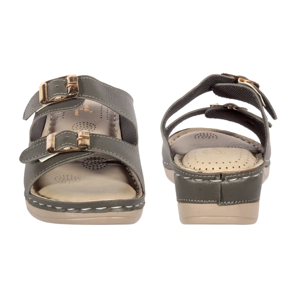 Stepee Black Fancy Orthopedic Doctor Slip on Double strap Platform Slipper Sandal for Women - 40, Olive