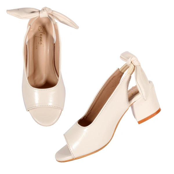 Stepee Casual & Trendy Slingback Peep Toe Block Heel Bally Sandal for Kids Girl - 34, White
